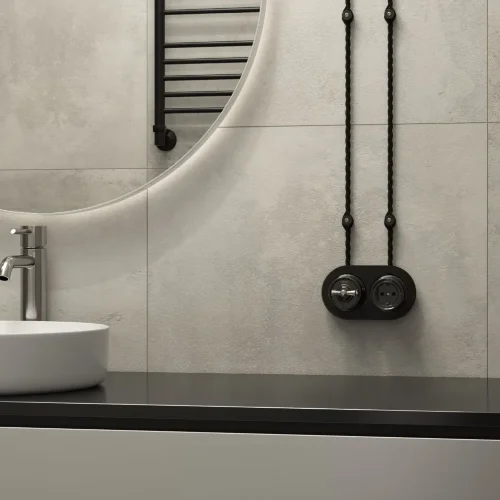 Переключатель/выключатель одноклавишный черный Ретро W5612008 - фото 6