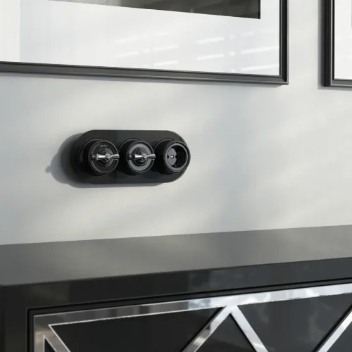 Переключатель/выключатель одноклавишный черный Ретро W5612008 - фото 7