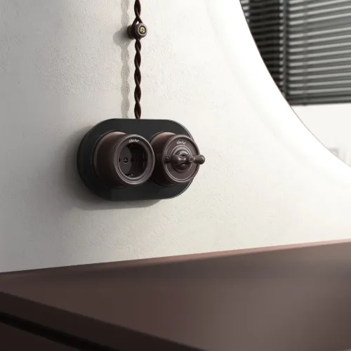 Выключатель на 4 положения двухклавишный коричневый ретро W5620014 - фото 2