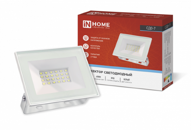 Прожектор светодиодный СДО-7 30Вт 230В 6500К IP65 белый IN HOME - Фото 2