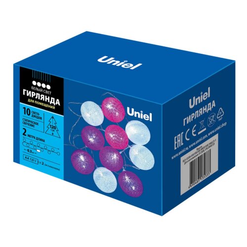 ULD-S0200-010-STB-2AA WHITE IP20 TANGLES-1 Гирлянда светодиодная Клубки, на батарейках 2AA не в-к, 2м, 10 светодиодов, Белый свет, Провод прозрачный, TM Uniel - фото 10