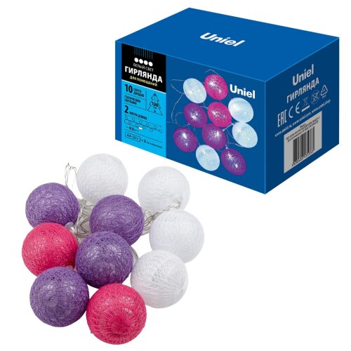 ULD-S0200-010-STB-2AA WHITE IP20 TANGLES-1 Гирлянда светодиодная Клубки, на батарейках 2AA не в-к, 2м, 10 светодиодов, Белый свет, Провод прозрачный, TM Uniel - фото 11