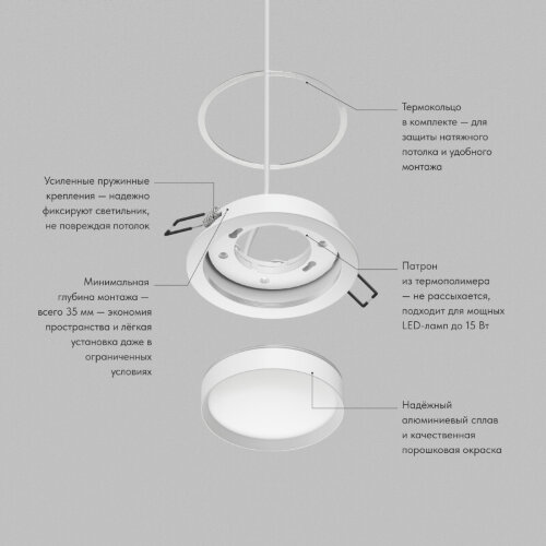 Встраиваемый светильник RATIO, GX53, до 15 Вт, LED, IP20, белый, алюминий, акрил. Фото 3