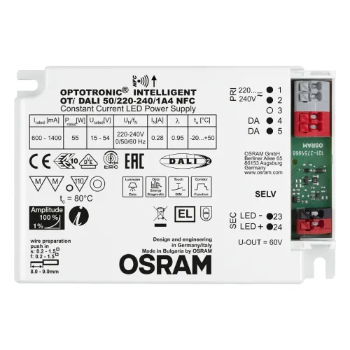 Драйвер для светодиодов OTi DALI 50/220…240/1A4 | 50W 15-54V | DALI2/NFC 600-1400mA | - OSRAM. Фото 2