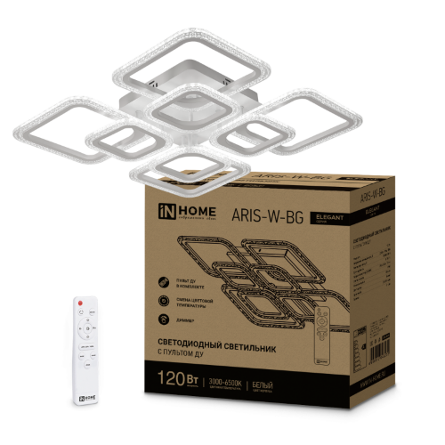 Светильник светодиодный ELEGANT ARIS-W-BG 120Вт 230В 3000-6500K 8400Лм 585х585х115мм пульт ДУ белый IN HOME - Фото