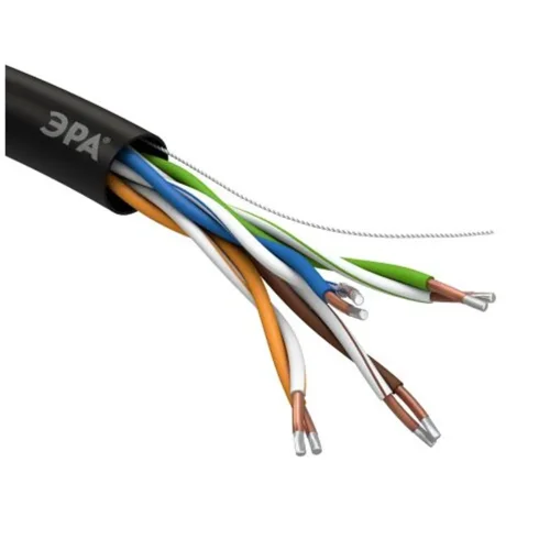 Кабель витая пара U/UTP кат.5E 4х2х24AWG solid CCA PE Outdoor Simple черн. (м) Эра Б0044436 - фото 3