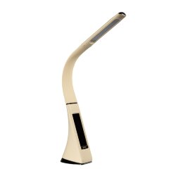 TLD-542 Cream-LED-300Lm-5000K-Dimmer Светильник настольный c часами, календарем, термометром, 5W, Сенсорный выключатель, Кремовый стилизован под кожу.