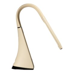 TLD-542 Cream-LED-300Lm-5000K-Dimmer Светильник настольный c часами, календарем, термометром, 5W, Сенсорный выключатель, Кремовый стилизован под кожу.