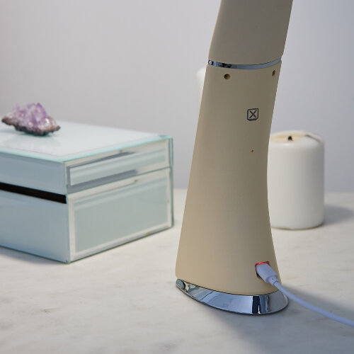 TLD-542 Cream-LED-300Lm-5000K-Dimmer Светильник настольный c часами, календарем, термометром, 5W, Сенсорный выключатель, Кремовый стилизован под кожу. - фото 15