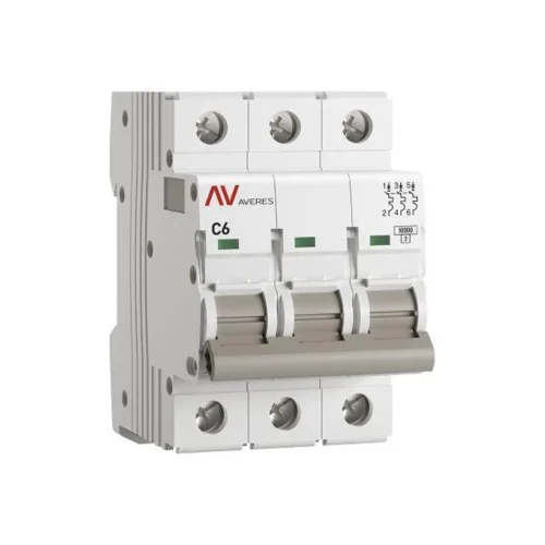 Выключатель автоматический модульный 3п C 6А 10кА AV-10 AVERES EKF mcb10-3-06C-av - фото