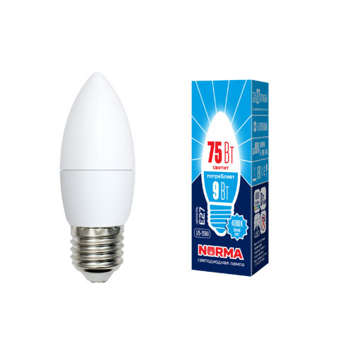 LED-C37-9W-NW-E27-FR-NR Лампа светодиодная, Форма свеча, матовая, Серия Norma, Белый свет 4000K, Картон - фото 1