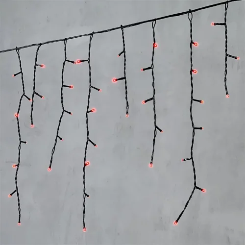 Гирлянда Бахрома 3,1 x 0,5 м Красная 220В, 150 LED, Провод Черный ПВХ, IP54. Фото 1.