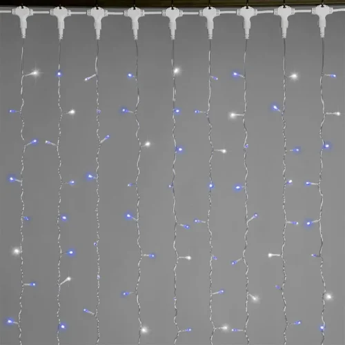 Гирлянда Занавес 2 x 2 м Синий с Мерцанием Белого Диода 220В, 400 LED, Провод Прозрачный ПВХ, IP54. Фото 1.