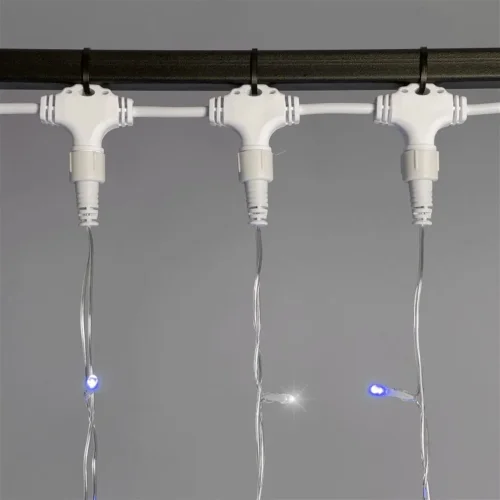 Гирлянда Занавес 2 x 2 м Синий с Мерцанием Белого Диода 220В, 400 LED, Провод Прозрачный ПВХ, IP54. Фото 3.