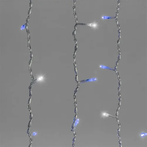 Гирлянда Занавес 2 x 2 м Синий с Мерцанием Белого Диода 220В, 400 LED, Провод Прозрачный ПВХ, IP54. Фото 4.