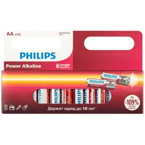 Элемент питания алкалиновый AA/LR6 1.5В Power (блист. 12шт) Philips Б0064661 - фото 2