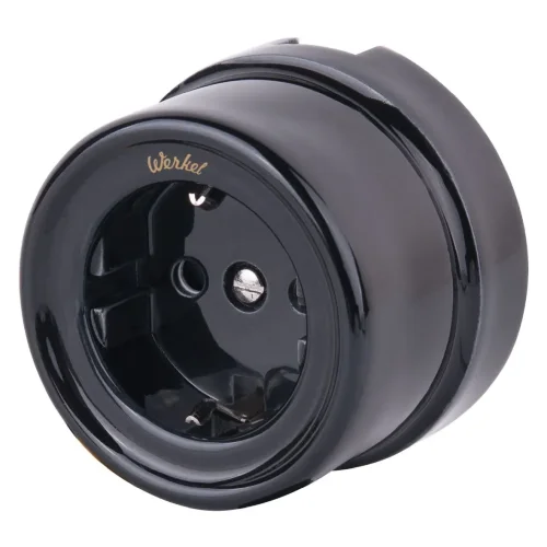 Розетка с заземлением черный ретро W5671008 - фото