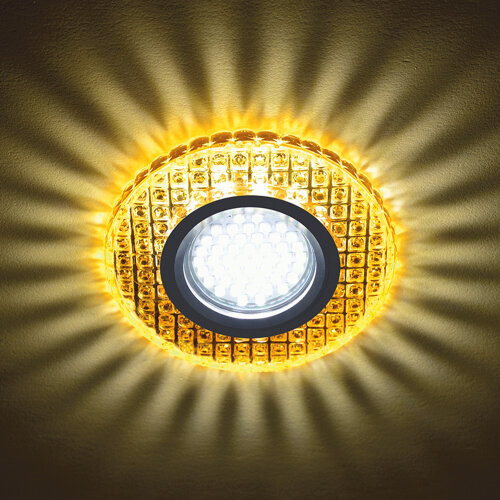 DLS-L143 GU5.3 GLASSY-GOLD Светильник декоративный встраиваемый, серия Luciole, Без лампы, цоколь GU5.3, Доп, светодиодная подсветка 3Вт, Стекло, Зеркальный-светло-желтый - фото 6