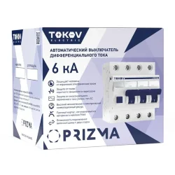 Выключатель автоматический дифференциального тока 4п (3P+N) C 20А 30мА тип AC 6кА PRIZMA TOKOV ELECTRIC TKE-PZ60-RCBO-4-20-30-AC