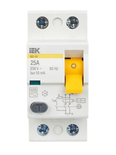 Выключатель дифференциального тока (УЗО) 2п 25А 10мА тип AC ВД1-63 KARAT IEK MDV10-2-025-010 - фото 2
