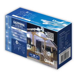 ULD-B6006-080-STK WHITE IP44 Бахрома светодиодная со статическим свечением, 6м, Соединяемая, 80 светодиодов, Белый свет, Провод прозрачный