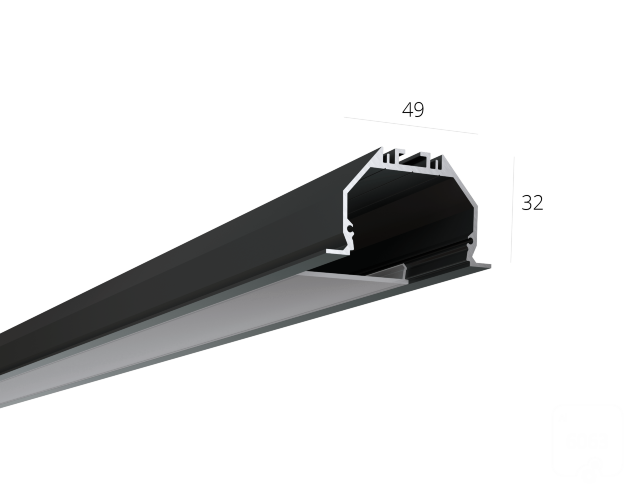 Алюминиевый LED профиль LINE 4932 IN ral9005 LT70 (с экраном) — 2500мм - фото 1