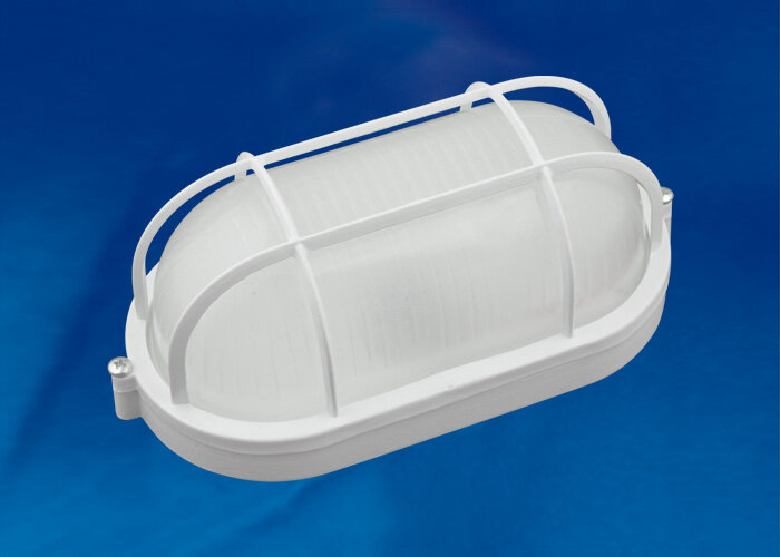 ULW-K24A 8W/6000K IP54 WHITE Светильник светодиодный влагозащищенный. Овал с решеткой. Дневной белый свет (6000K) 600Лм. 210Х105х85мм. Корпус белый. ТМ Uniel - фото