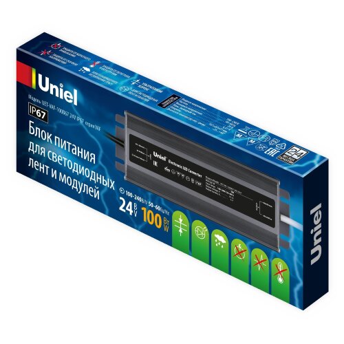 UET-VAF-100B67 24V IP67 Блок питания ультратонкий, 100Вт, Металлический корпус, TM Uniel - фото 5