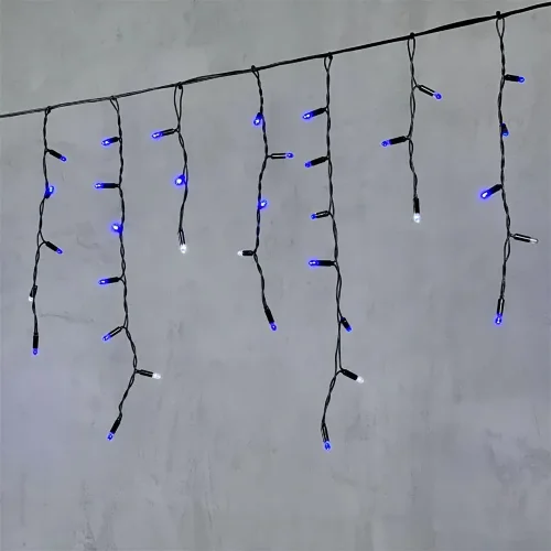 Гирлянда Бахрома с Колпачком 3,1 x 0,5 м Синяя с Мерцанием Белого Диода 220В, 120 LED, Провод Черный ПВХ, IP65. Фото 1.