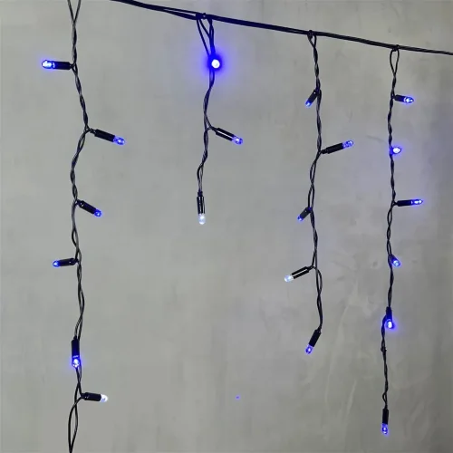 Гирлянда Бахрома с Колпачком 3,1 x 0,5 м Синяя с Мерцанием Белого Диода 220В, 120 LED, Провод Черный ПВХ, IP65. Фото 2.