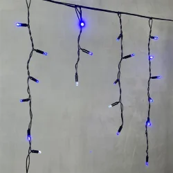 Гирлянда Бахрома с Колпачком 3,1 x 0,5 м Синяя с Мерцанием Белого Диода 220В, 120 LED, Провод Черный ПВХ, IP65