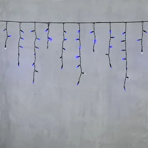 Гирлянда Бахрома с Колпачком 3,1 x 0,5 м Синяя с Мерцанием Белого Диода 220В, 120 LED, Провод Черный ПВХ, IP65. Фото 6.