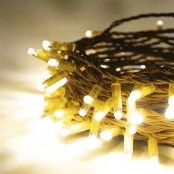 Гирлянда Нить 10м Тепло-Белая 24В, 100 LED, Провод Золотой Каучук 2,3мм, IP65