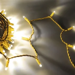 Гирлянда Нить 10м Тепло-Белая 24В, 100 LED, Провод Золотой Каучук 2,3мм, IP65