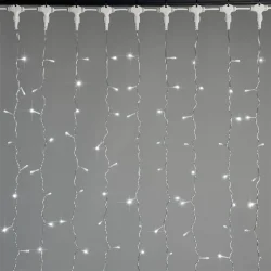 Гирлянда Занавес 2 x 3 м Белый с Мерцанием Белого Диода 220В, 600 LED, Провод Прозрачный ПВХ, IP54