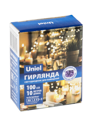ULD-S1000-100/SCB/3AA PURPLE IP20 DEW Гирлянда светодиодная на батарейках 3AA (не в/к), «Роса», 10м. 100 светодиодов. Фиолетовый свет. Провод медный. TM Uniel - фото