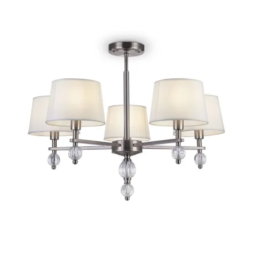 Серия светильников для интерьеров гостиных, спален и офисов в современном стиле. Арматура из метала цвета “никель” дополнена декоративными элементами из прозрачного акрила (шарики). Белые абажуры из текстиля на ПВХ. (Никель) - фото 4