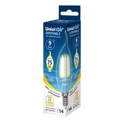 LED-CW35-9W-3000K-E14-CL-DIM GLA01TR Лампа светодиодная диммируемая, Форма свеча на ветру, прозрачная, Серия Air, Теплый белый свет 3000K.