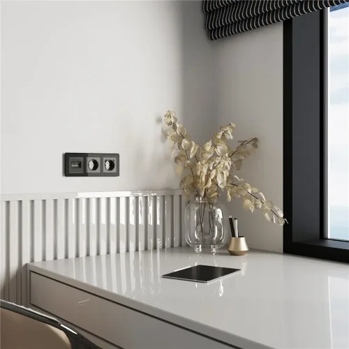 Накладка для двойной розетки Еthernet RJ-45 (графит акрил) W1191144 - фото 2