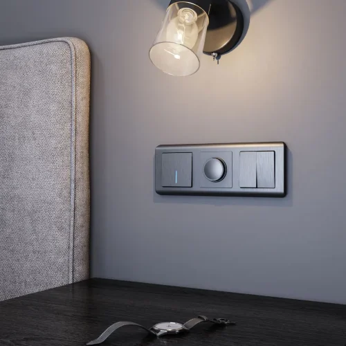 Выключатель одноклавишный проходной с подсветкой (графит рифленый) W1112104 - фото 3