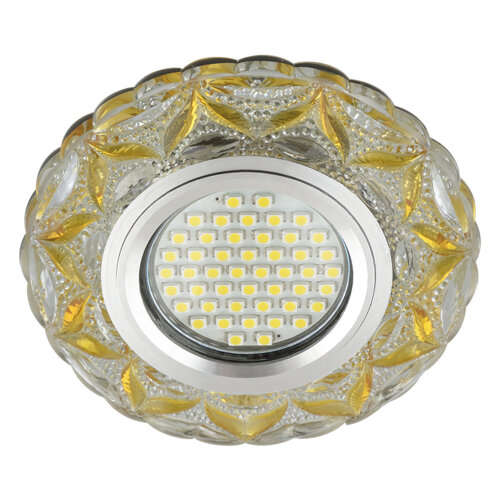 DLS-L149 GU5.3 GLASSY-LIGHT GOLD Светильник декоративный встраиваемый, серия Luciole, Без лампы, GU5.3, Доп, светодиодная подсветка 3Вт, Стекло, Зеркальный-прозрачный+светло-желтый - фото 5