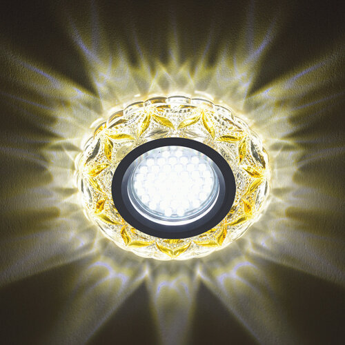 DLS-L149 GU5.3 GLASSY-LIGHT GOLD Светильник декоративный встраиваемый, серия Luciole, Без лампы, GU5.3, Доп, светодиодная подсветка 3Вт, Стекло, Зеркальный-прозрачный+светло-желтый - фото 6