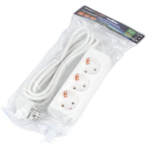 S-GCU3-2 WHITE Удлинитель серии Ultra, шнур 2м., 3 гнезда, 16A, с-з, Белый, TM Uniel - фото 2