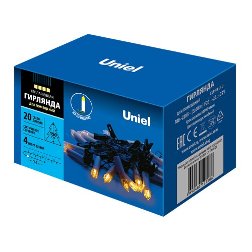 ULD-S0400-020-SGA WARM WHITE IP20 CANDLES Гирлянда светодиодная Свечки, 4м, 20 светодиодов, Теплый белый свет, Постоянное свечение, Провод зеленый - фото 6