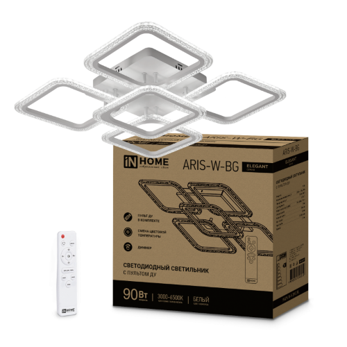 Светильник светодиодный ELEGANT ARIS-W-BG 90Вт 230В 3000-6500K 7000Лм 557х557х115мм пульт ДУ белый IN HOME - Фото
