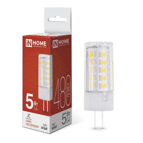 Лампа светодиодная LED-JC 5Вт 12В G4 4000К 480Лм IN HOME - Фото
