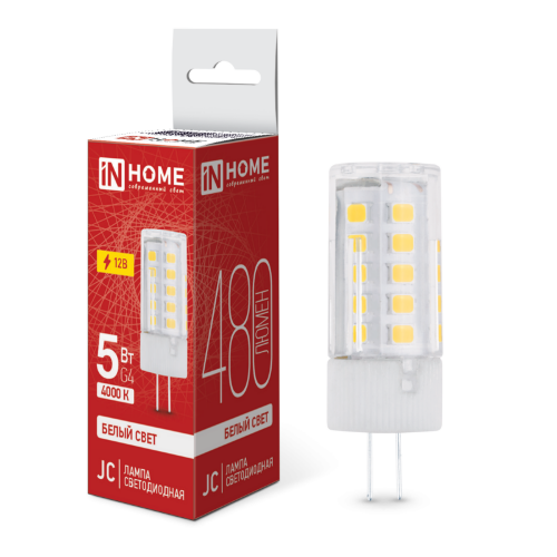 Лампа светодиодная LED-JC 5Вт 12В G4 4000К 480Лм IN HOME - Фото