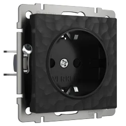 Розетка с заземлением и шторками черный W1271108
