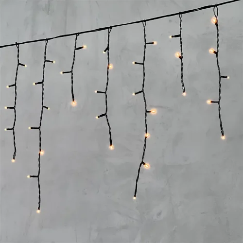 Гирлянда Бахрома 3,1 x 0,5 м Экстра Тепло-Белая 220В, 150 LED, Провод Черный ПВХ, IP54. Фото 1.