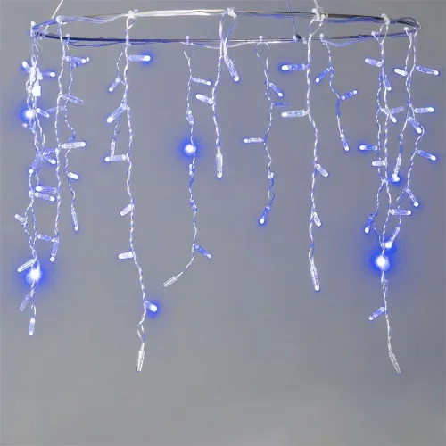 Гирлянда Бахрома с Колпачком 3,1 x 0,5 м Синяя с Мерцанием Белого Диода 200В, 120 LED, Провод Прозрачный ПВХ, IP65. Фото 2.
